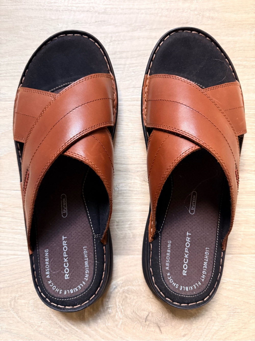 Rockport Men's Tan/Brown Leather Crisscross Slide Sandals